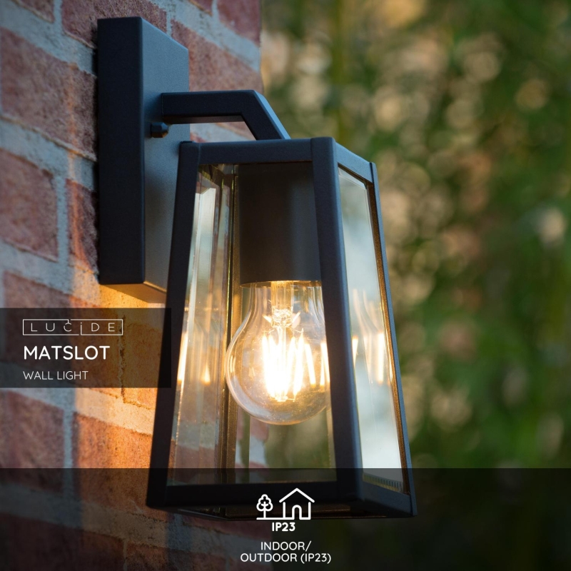 Lucide MATSLOT - Nástenné svietidlo Vonkajšie - 1xE27 - IP23 - Čierne